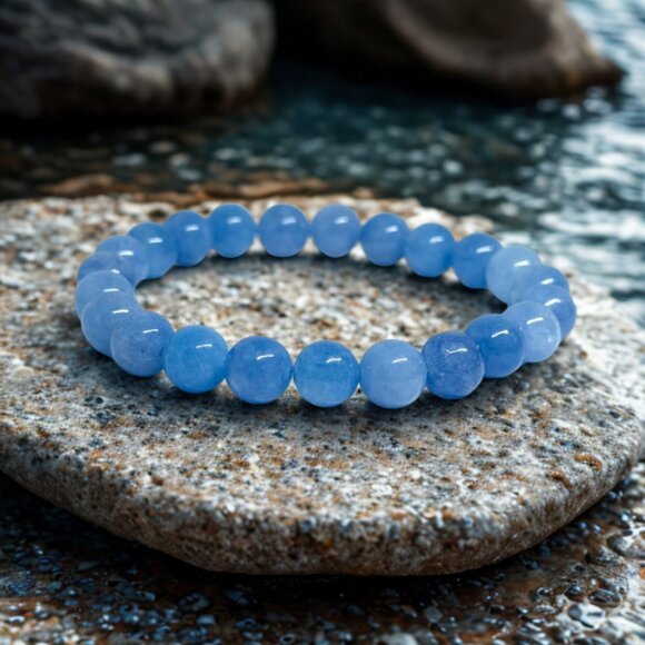 Aquamarine Gemstone Bracelet 8MM | Handmade Crystal Healing Jewelry - Picture 3 of 11